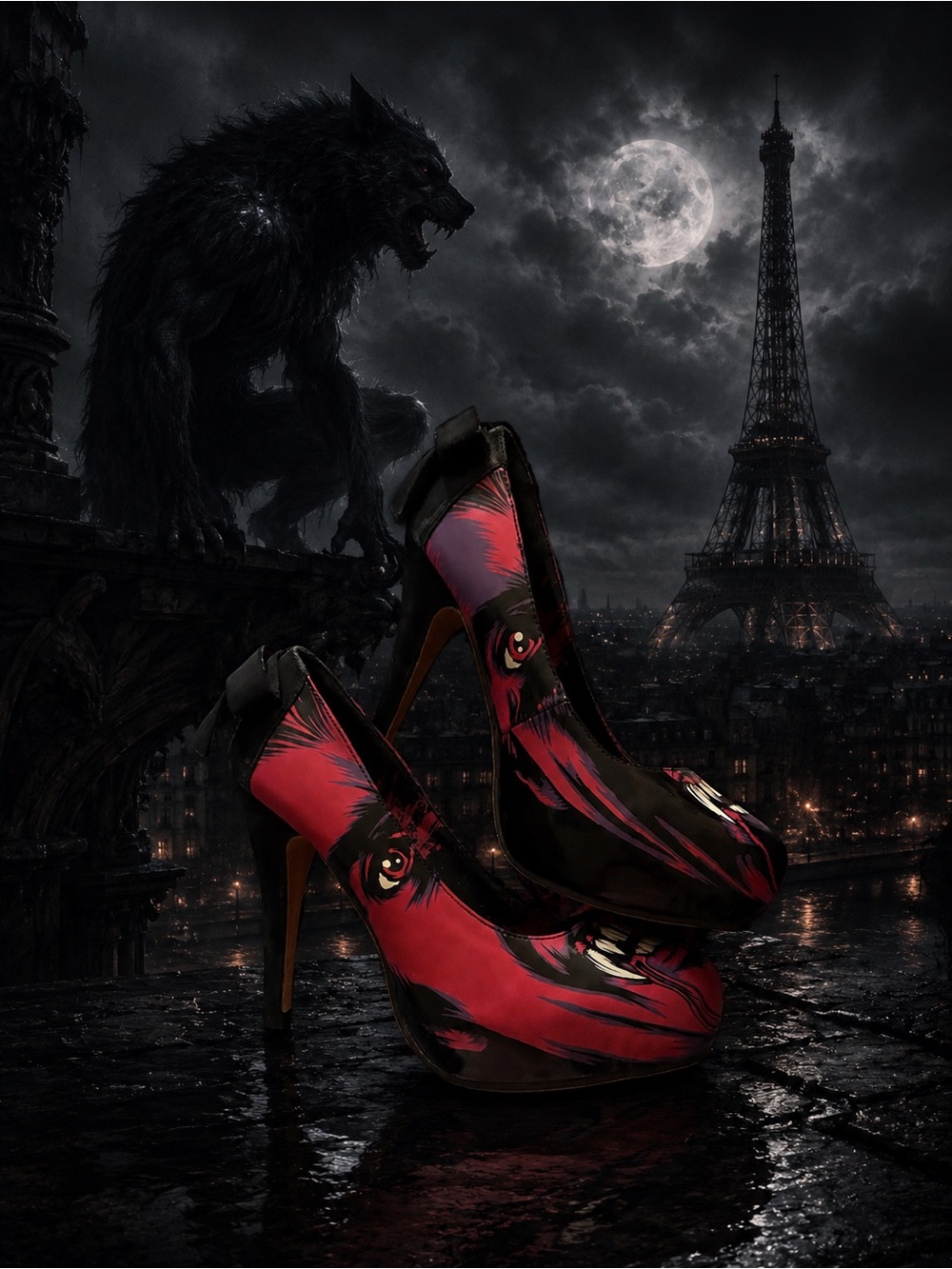 Red & Black Artistic High Heel Pumps - Women's Statement Heels
